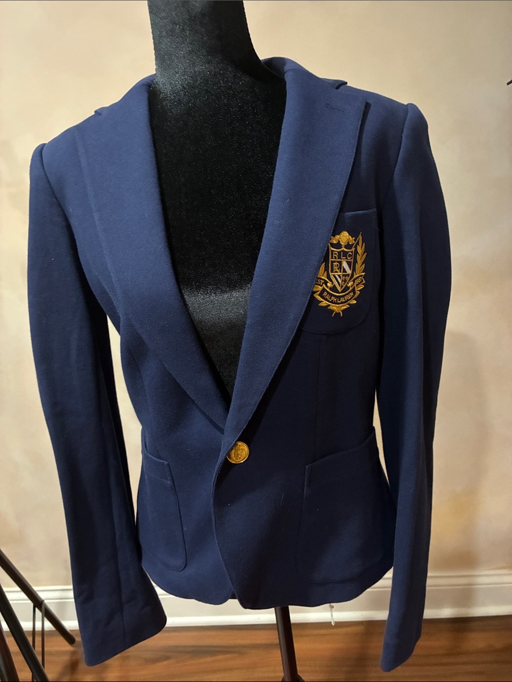 Ralph Lauren Navy Blazer with Gold Crest Patch